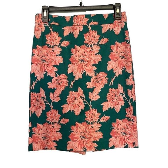 J Crew Mercantile Green and Pink Pencil Skirt Size 2, Hidden Back Zipper and Ven - Picture 1 of 12